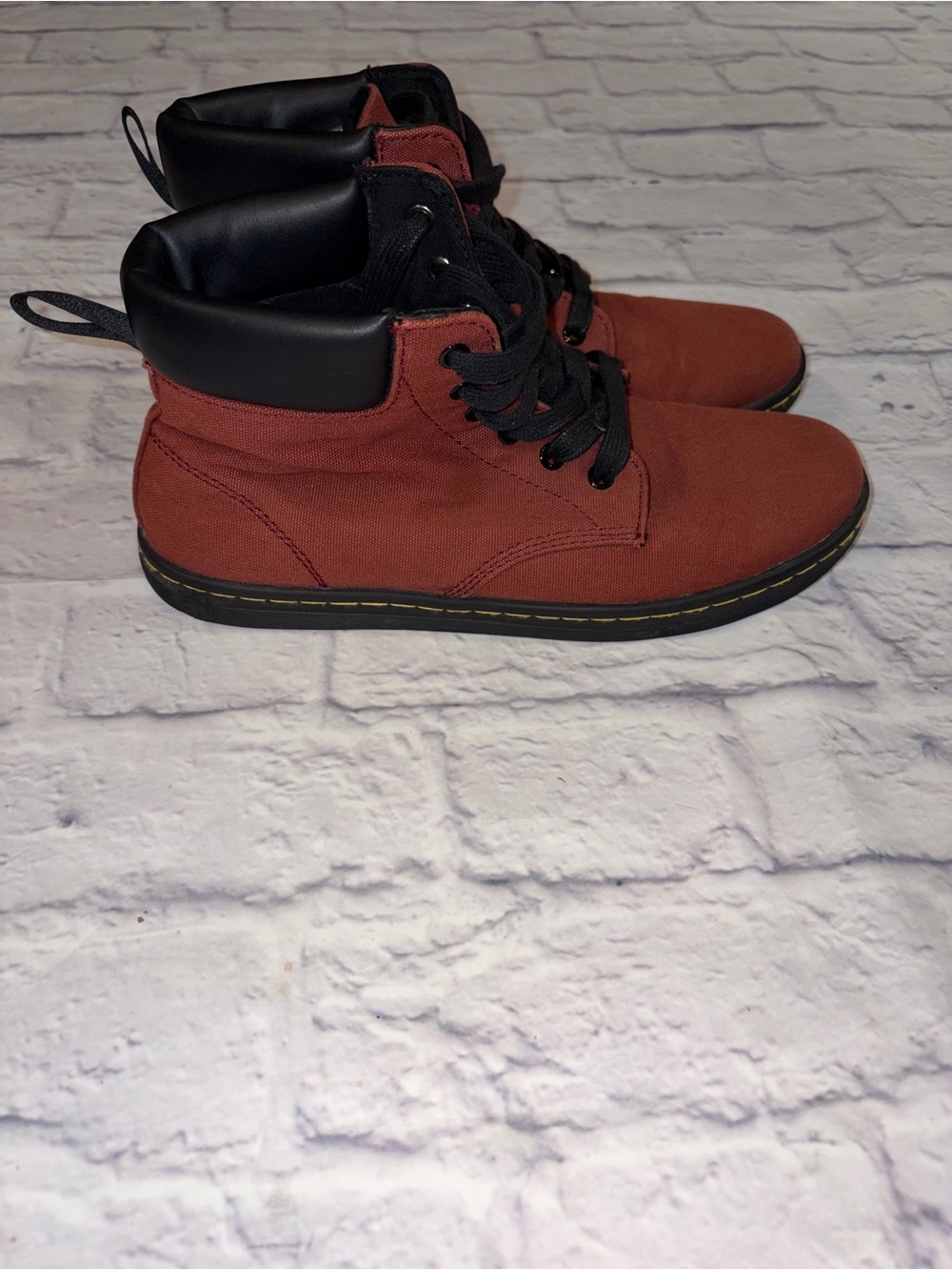 Dr. Marten Maelly Lace Up Canvas Combat Ankle Boots in Burgundy Women's Size 11